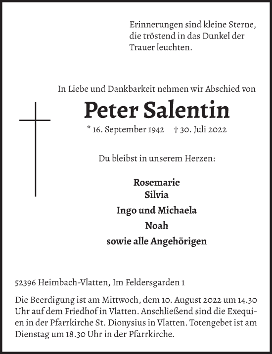 Anzeige von Peter Salentin von  Blickpunkt Euskirchen 