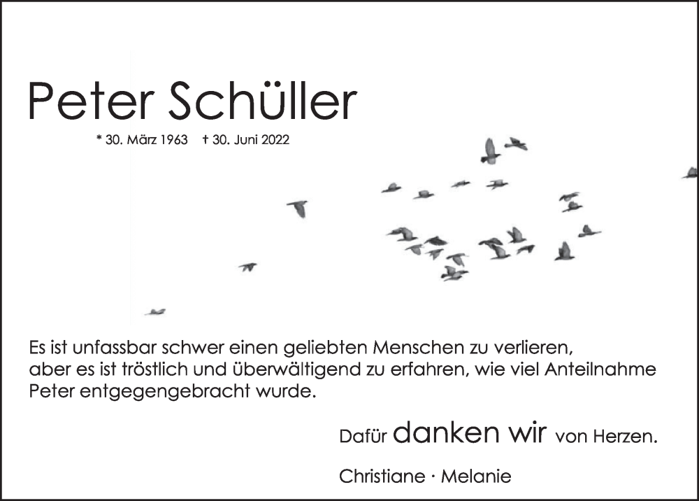  Traueranzeige für Peter Schüller vom 19.08.2022 aus  Werbepost 