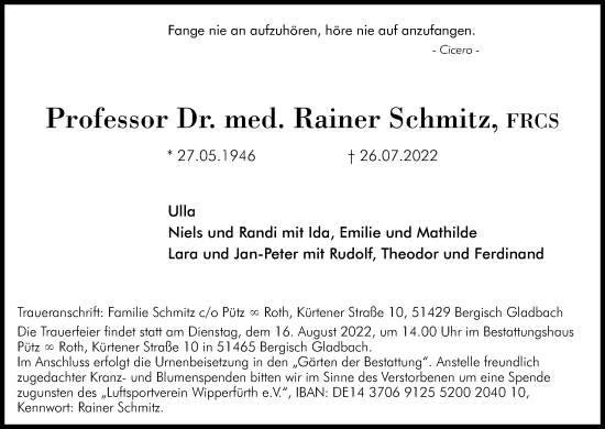 Anzeige von Rainer Schmitz von Kölner Stadt-Anzeiger / Kölnische Rundschau / Express