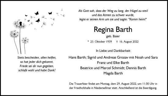 Anzeige von Regina Barth von  Anzeigen Echo 