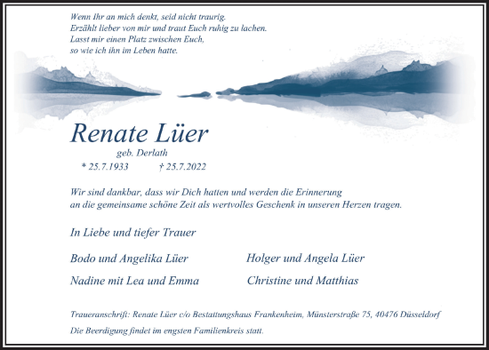 Anzeige von Renate Lüer von  Anzeigen Echo 