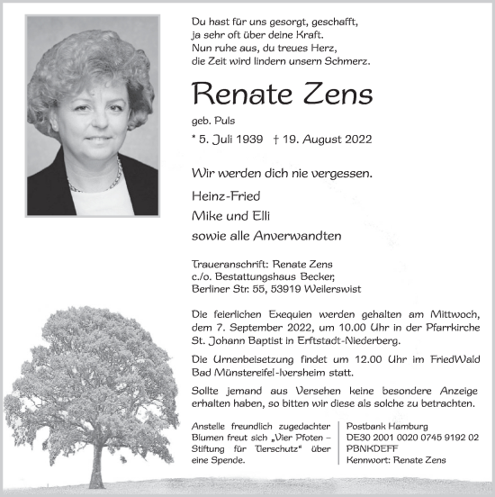 Anzeige von Renate Zens von  Werbepost 