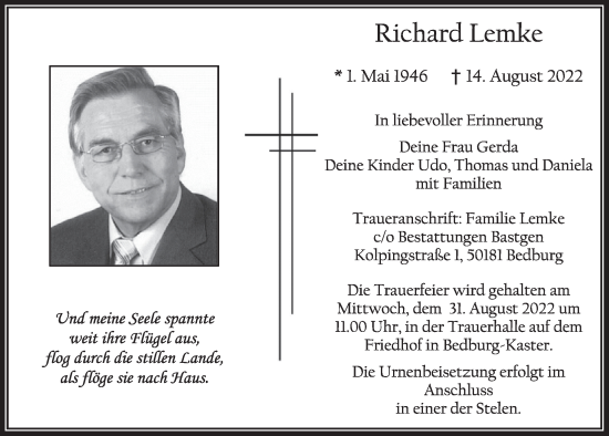 Anzeige von Richard Lemke von  Werbepost 