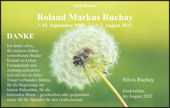 Anzeige von Roland Markus Ruchay von Kölner Stadt-Anzeiger / Kölnische Rundschau / Express