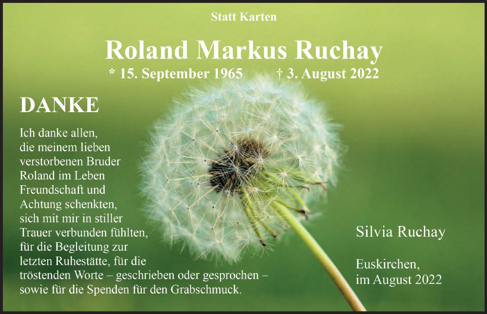  Traueranzeige für Roland Markus Ruchay vom 27.08.2022 aus  Blickpunkt Euskirchen 