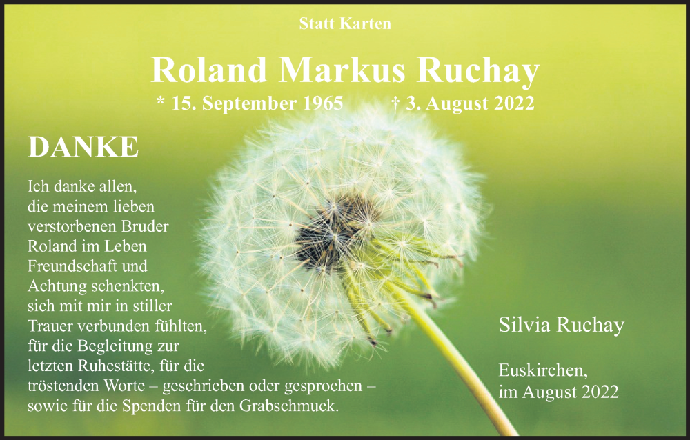  Traueranzeige für Roland Markus Ruchay vom 27.08.2022 aus Kölner Stadt-Anzeiger / Kölnische Rundschau / Express