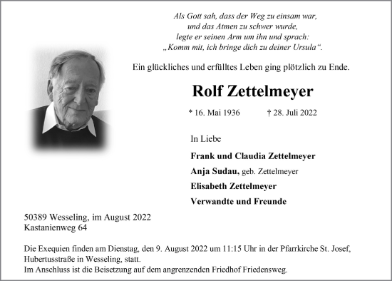 Anzeige von Rolf Zettelmeyer von  Schlossbote/Werbekurier 