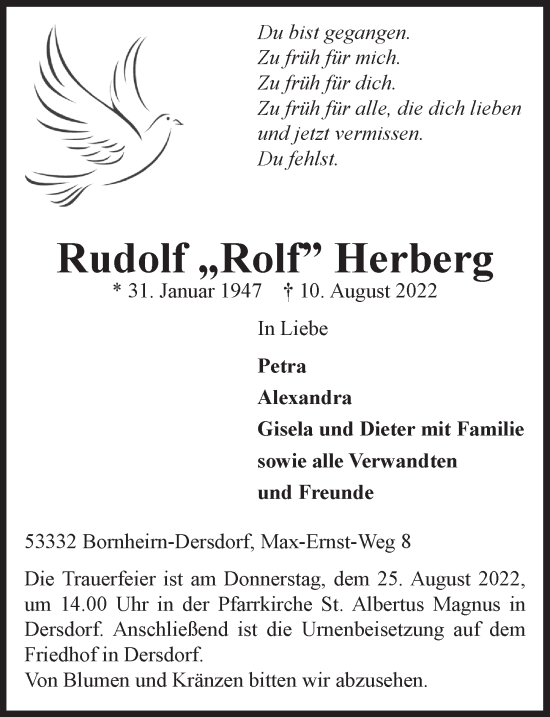Anzeige von Rudolf Herberg von  Schaufenster/Blickpunkt 