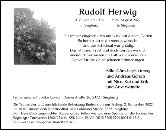Anzeige von Rudolf Herwig von Kölner Stadt-Anzeiger / Kölnische Rundschau / Express