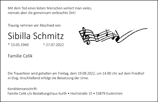 Anzeige von Sibilla Schmitz von  Blickpunkt Euskirchen 