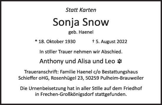 Anzeige von Sonja Snow von  Wochenende 