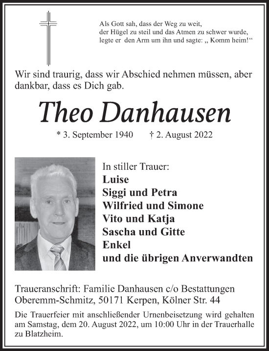 Anzeige von Theo Danhausen von  Werbepost 