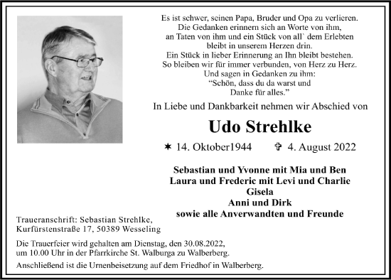 Anzeige von Udo Strehlke von  Schlossbote/Werbekurier 