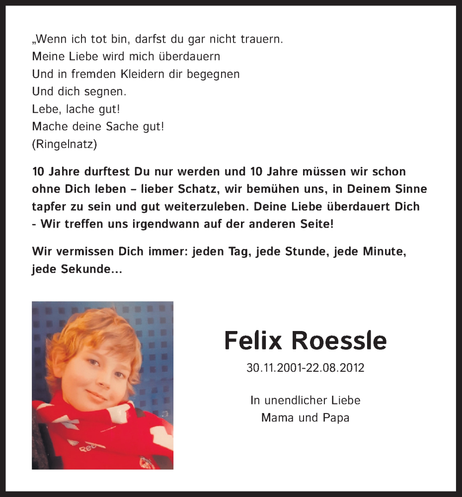  Traueranzeige für Felix Roessle vom 20.08.2022 aus Kölner Stadt-Anzeiger / Kölnische Rundschau / Express