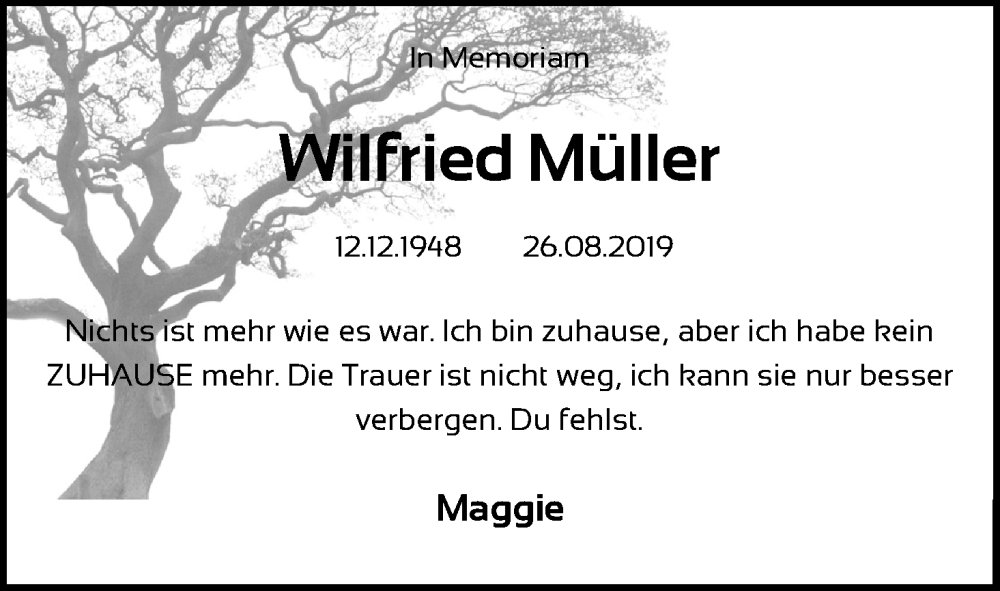  Traueranzeige für Wilfried Müller vom 27.08.2022 aus Kölner Stadt-Anzeiger / Kölnische Rundschau / Express