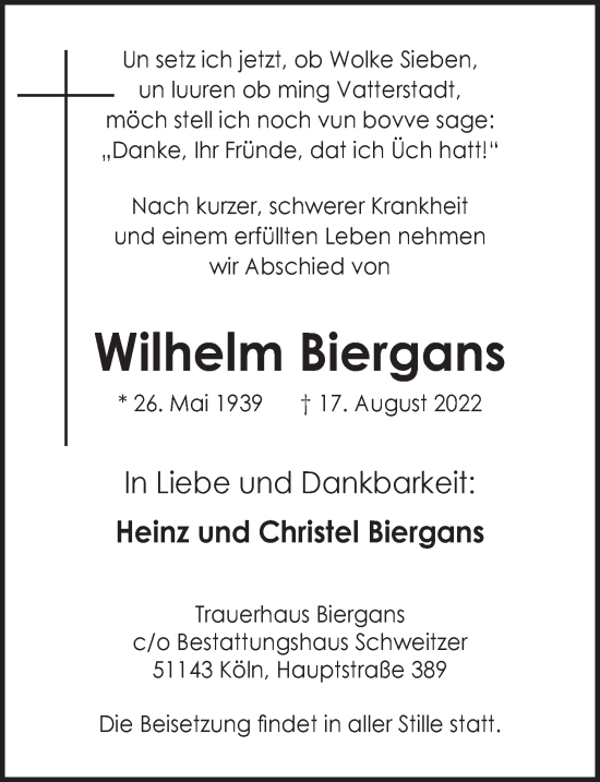 Anzeige von Wilhelm Biergans von  EXPRESS - Die Woche 