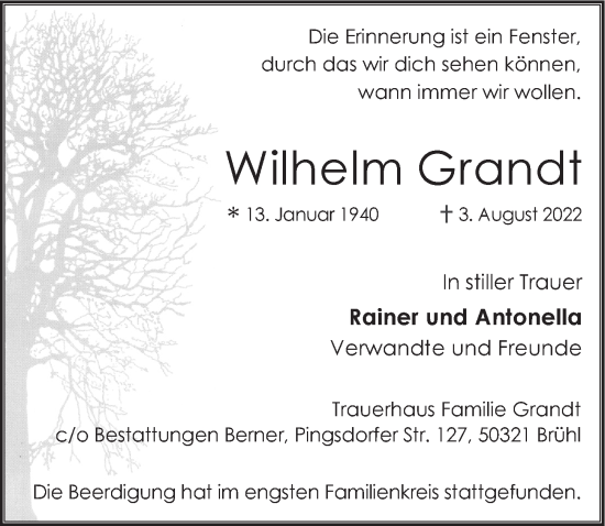 Anzeige von Wilhelm Grandt von  Schlossbote/Werbekurier 