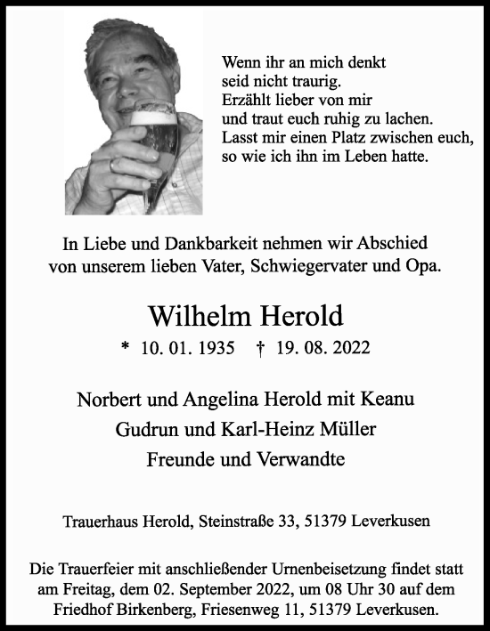 Anzeige von Wilhelm Herold von Kölner Stadt-Anzeiger / Kölnische Rundschau / Express