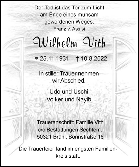 Anzeige von Wilhelm Vith von  Schlossbote/Werbekurier 
