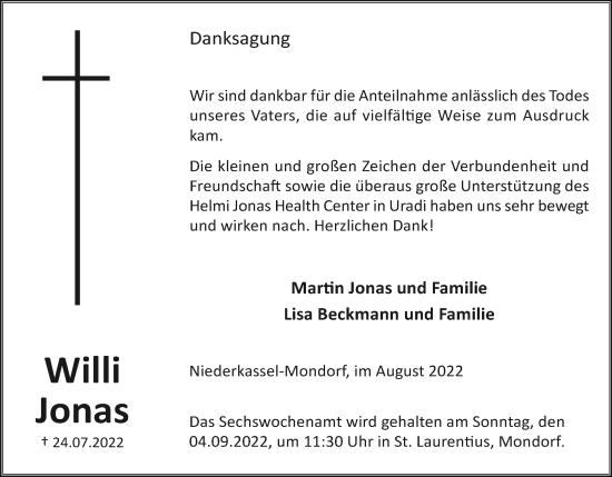 Anzeige von Willi Jonas von Kölner Stadt-Anzeiger / Kölnische Rundschau / Express