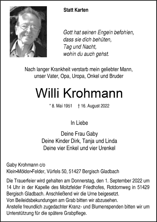 Anzeige von Willi Krohmann von  Bergisches Handelsblatt 