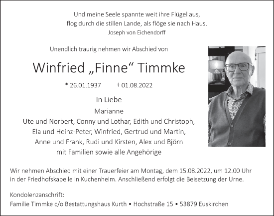 Anzeige von Winfried Timmke von  Blickpunkt Euskirchen 