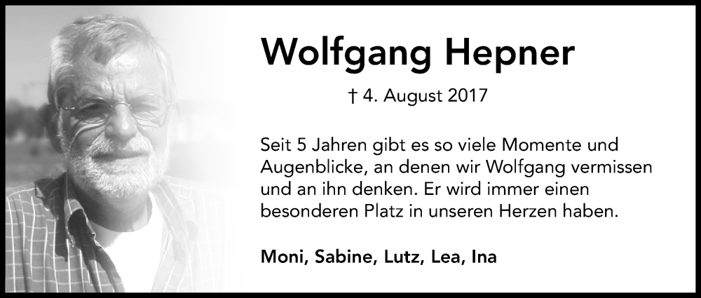  Traueranzeige für Wolfgang Hepner vom 04.08.2022 aus Kölner Stadt-Anzeiger / Kölnische Rundschau / Express