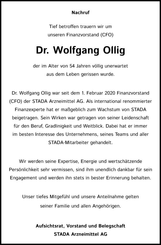 Anzeige von Wolfgang Ollig von Kölner Stadt-Anzeiger / Kölnische Rundschau / Express