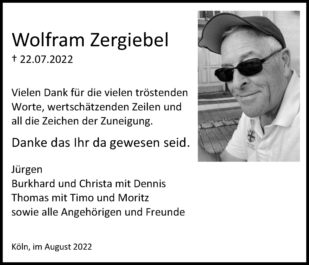  Traueranzeige für Wolfram Zergiebel vom 27.08.2022 aus Kölner Stadt-Anzeiger / Kölnische Rundschau / Express