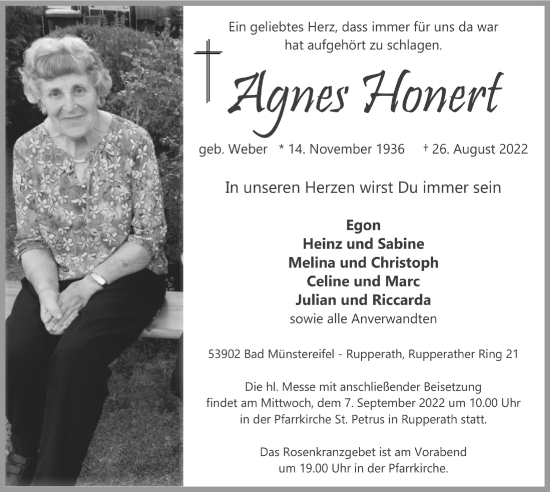 Anzeige von Agnes Honert von  Blickpunkt Euskirchen 