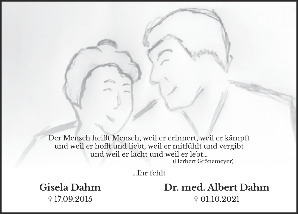  Traueranzeige für Albert Dahm vom 23.09.2022 aus  Schlossbote/Werbekurier 