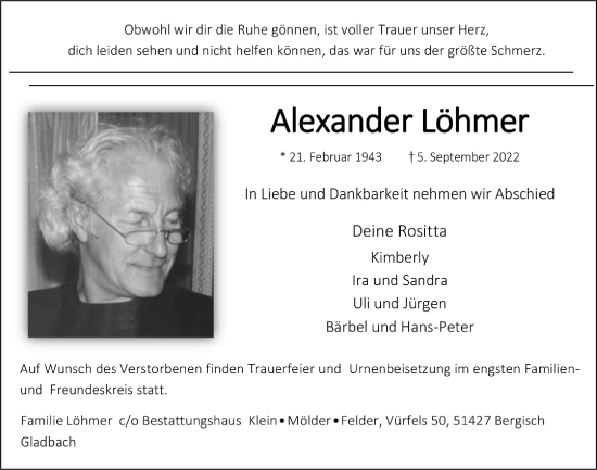 Anzeige von Alexander Löhmer von  Bergisches Handelsblatt 