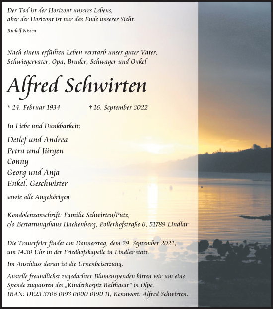 Anzeige von Alfred Schwirten von Kölner Stadt-Anzeiger / Kölnische Rundschau / Express