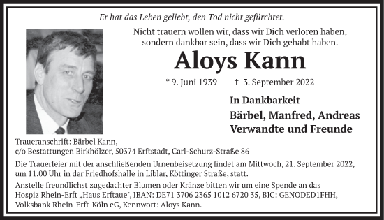 Anzeige von Aloys Kann von  Werbepost 