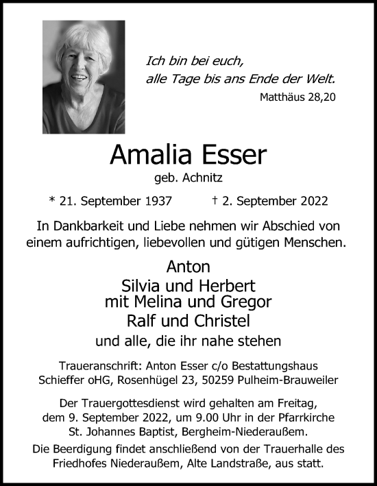 Anzeige von Amalia Esser von Kölner Stadt-Anzeiger / Kölnische Rundschau / Express