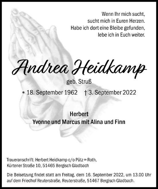 Anzeige von Andrea Heidkamp von  Bergisches Handelsblatt 