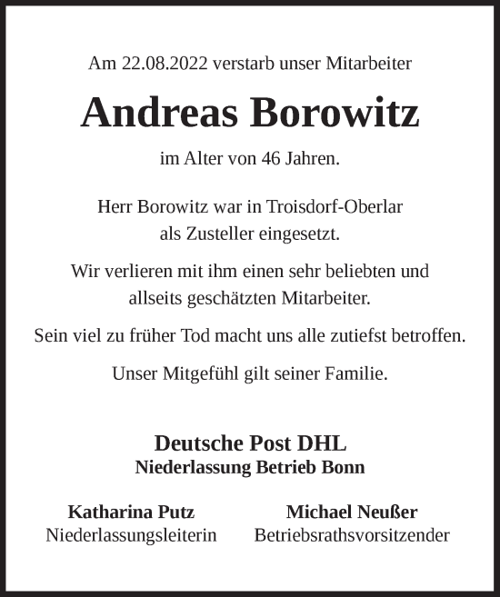 Anzeige von Andreas Borowitz von  Extra Blatt 