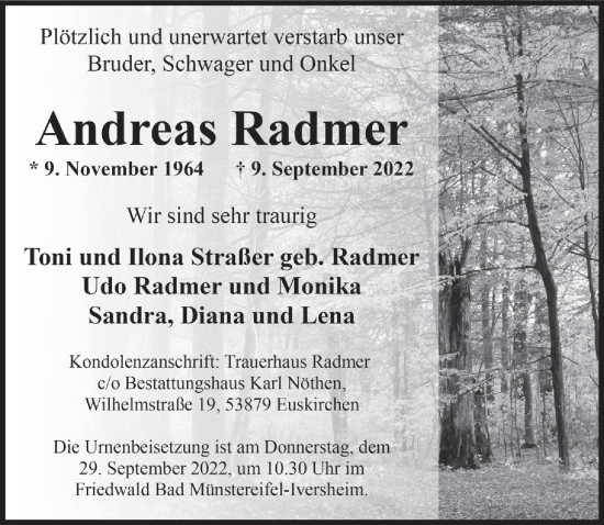 Anzeige von Andreas Radmer von  Blickpunkt Euskirchen 