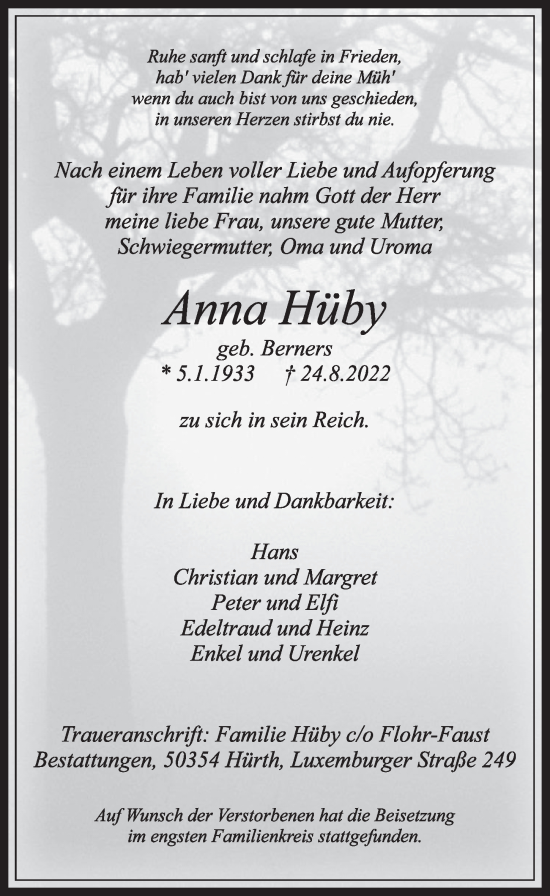 Anzeige von Anna Hüby von  Wochenende 