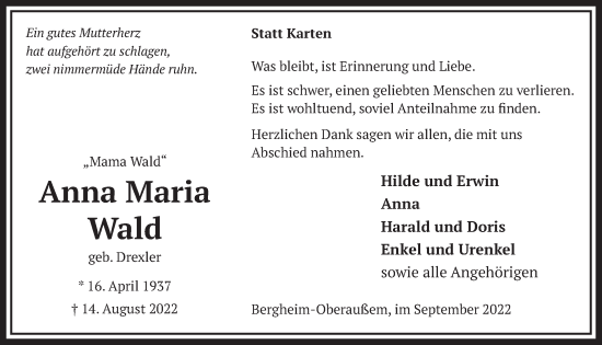 Anzeige von Anna Maria von  Werbepost 