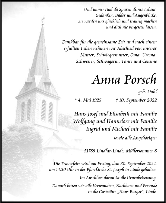 Anzeige von Anna Porsch von  Anzeigen Echo 