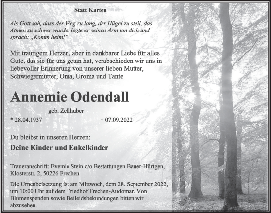 Anzeige von Annemie Odendall von  Wochenende 