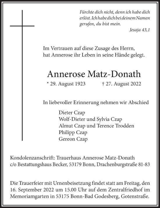 Anzeige von Annerose Matz-Donath von  Werbepost 