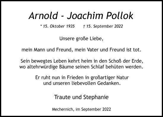 Anzeige von Arnold-Joachim  Pollok von  Blickpunkt Euskirchen 