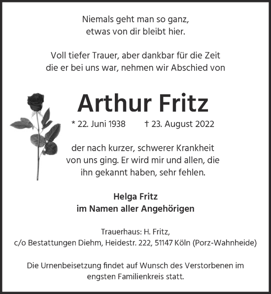 Anzeige von Arthur Fritz von  EXPRESS - Die Woche 