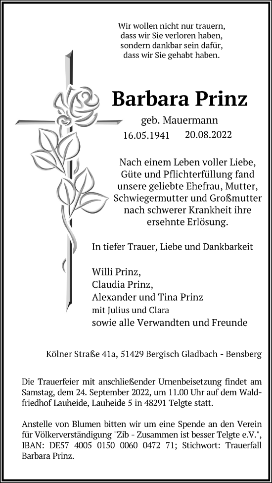 Anzeige von Barbara Prinz von Kölner Stadt-Anzeiger / Kölnische Rundschau / Express