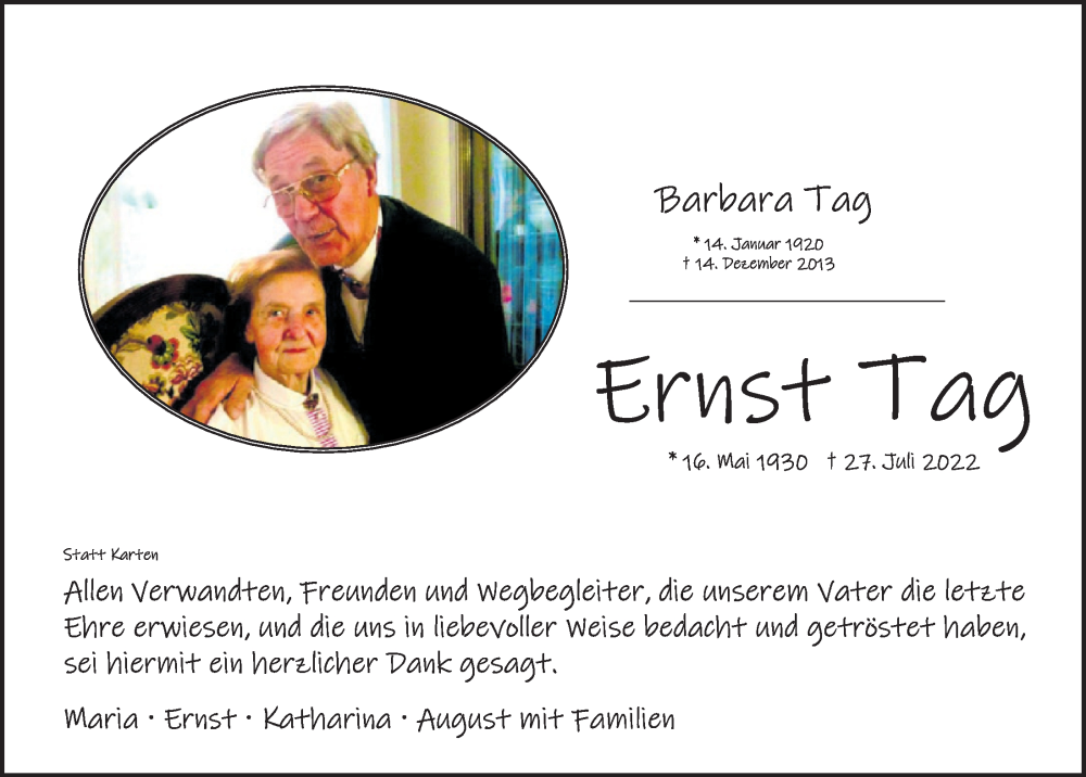  Traueranzeige für Barbara Tag vom 23.09.2022 aus  Werbepost 
