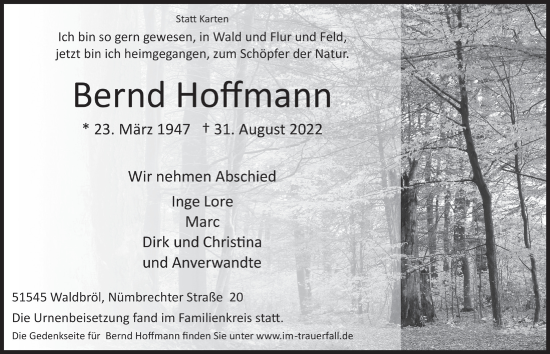 Anzeige von Bernd Hoffmann von  Lokalanzeiger 