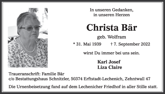 Anzeige von Christa Bär von  Werbepost 