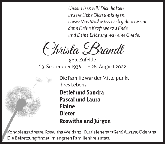 Anzeige von Christa Brandt von  Lokale Informationen 